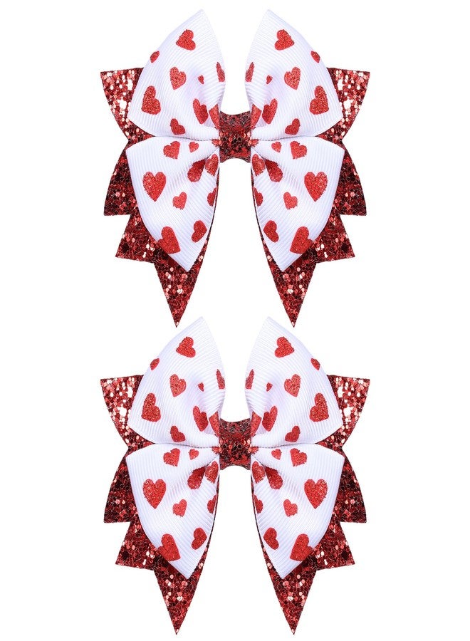 KCHIES Glittery Valentines Hair Bow Clips 2pcs 3.5in Red Heart Ribbon Bow Alligator Barrettes for Toddler Teen Flower Girls Women Wedding Party Dress Decor Accessories Birthday Gift - Image 1